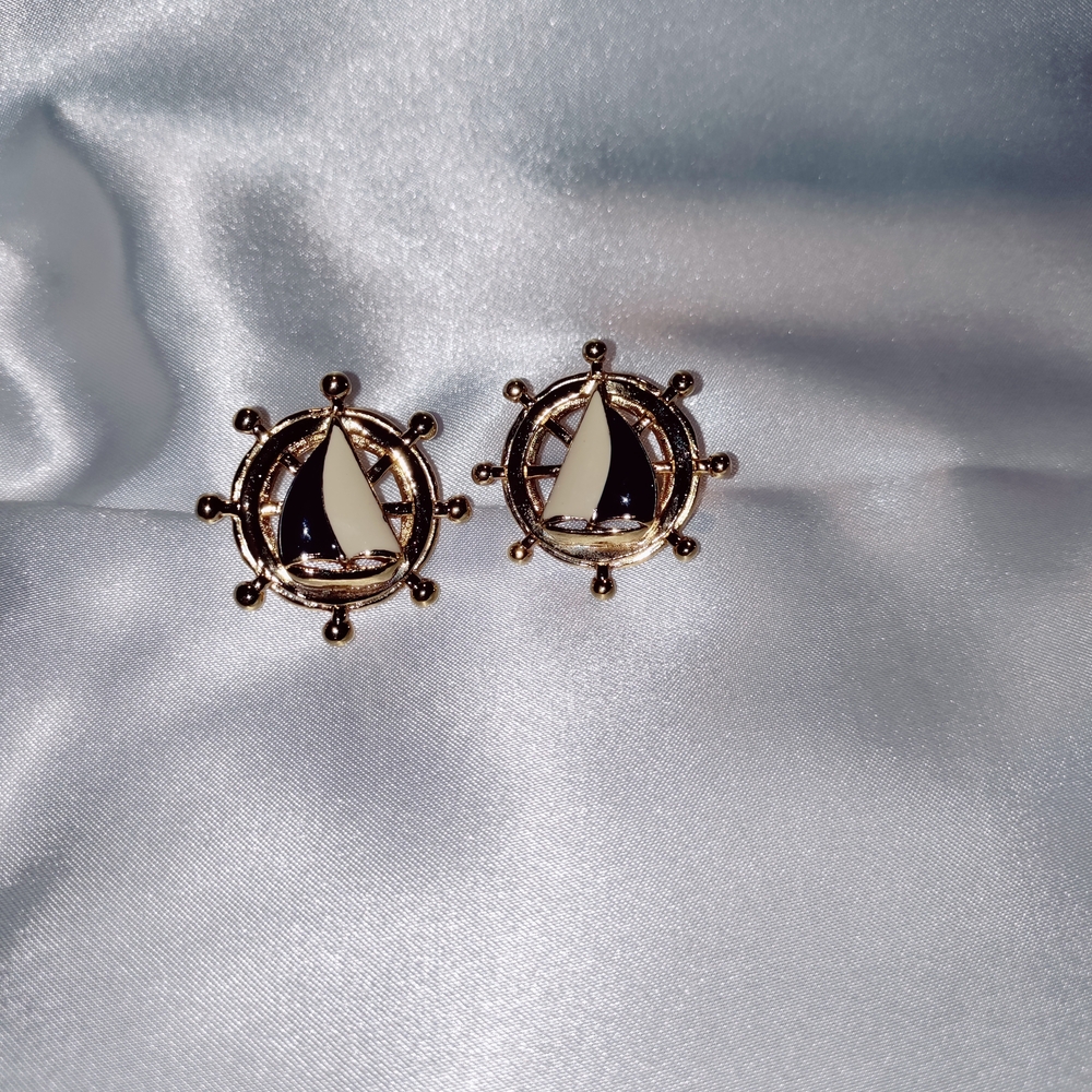 Nautical Gold and Blue Earrings - Picture 3 of 6